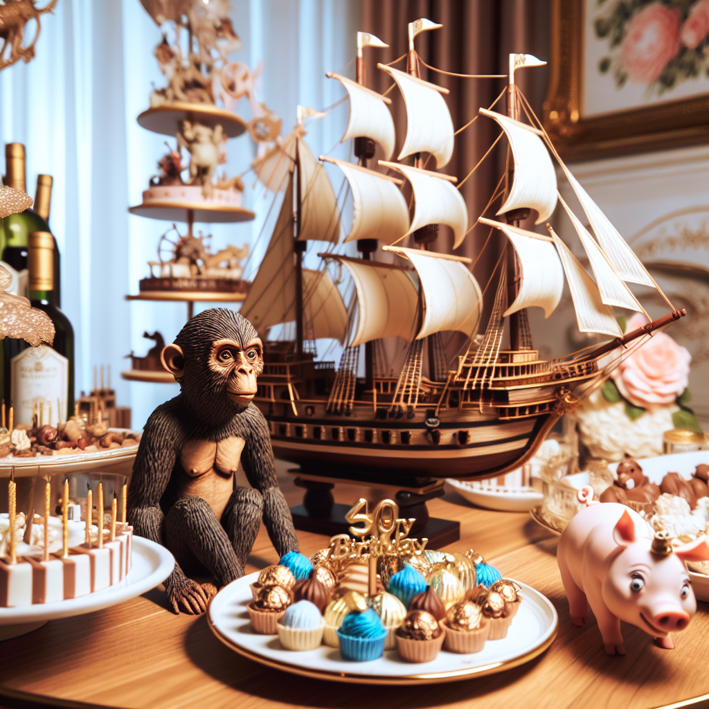 Ship, Monkey , Pig, Chocolate , and Wine Birthday Card