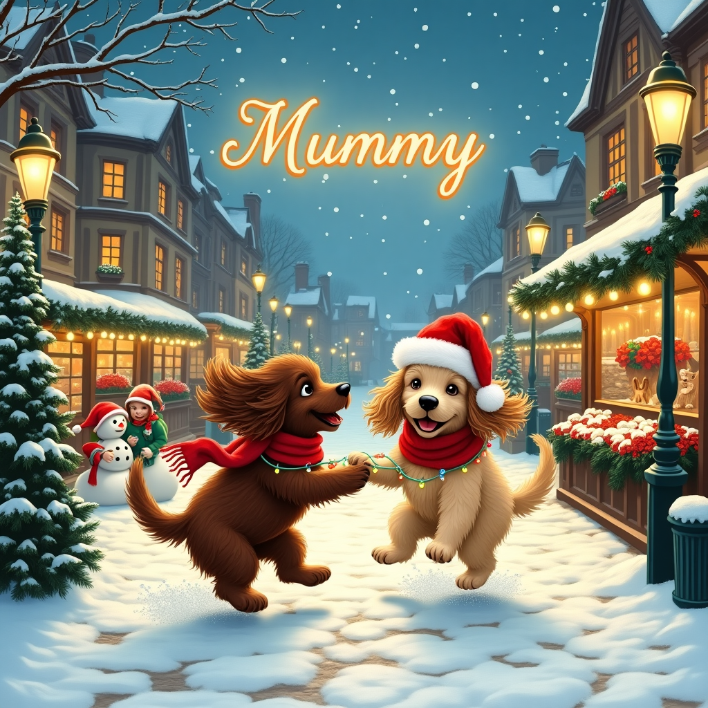 Brown Cocker Spaniel, and Light brown cocker spaniel Christmas Card