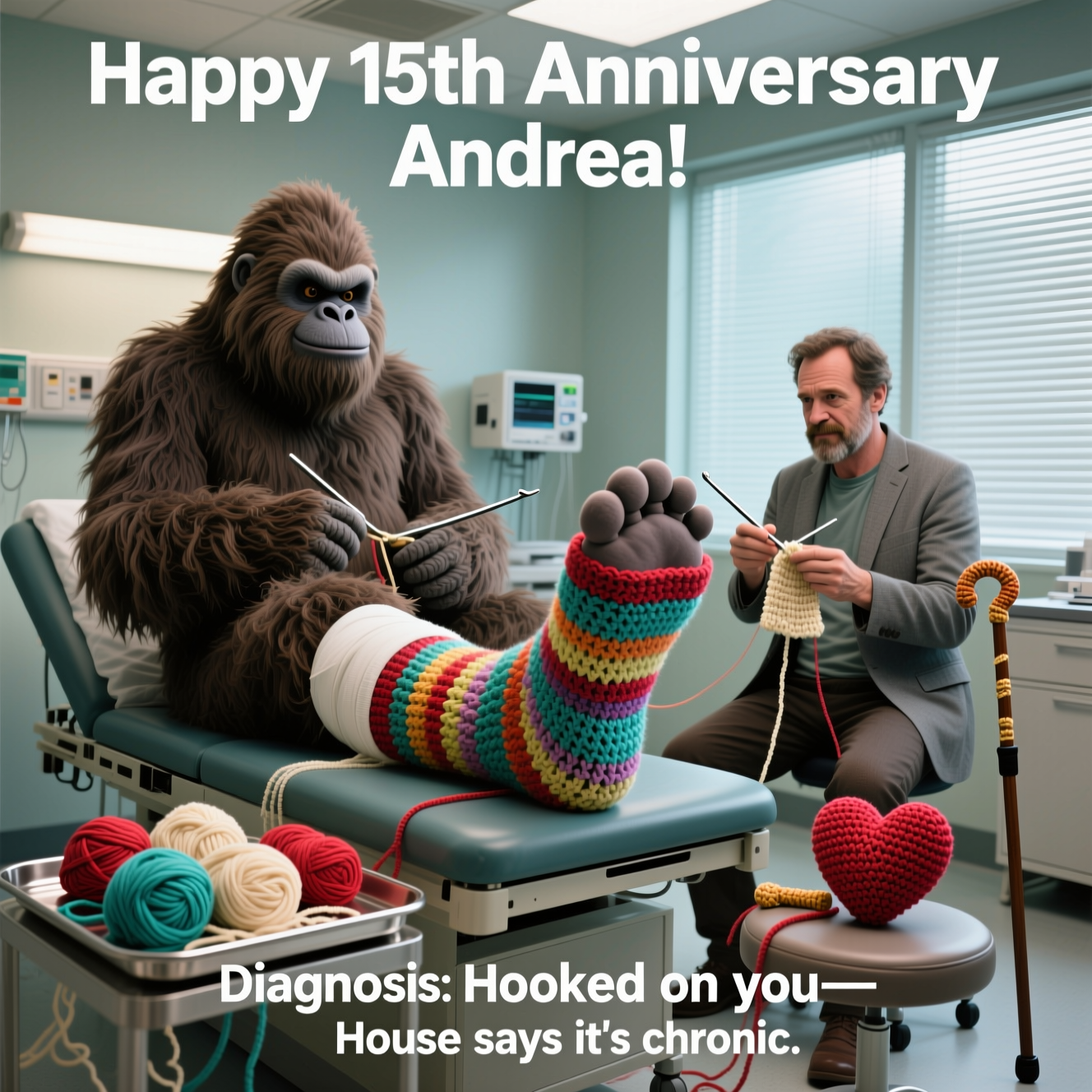 Crocheting, Big Foot, House MD, and Anniversary Card