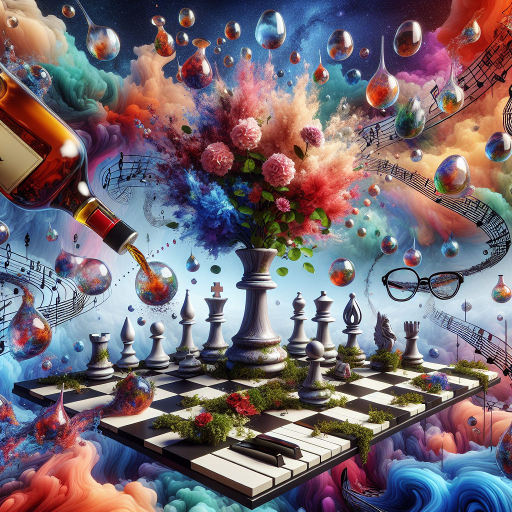 Imagine an idyllic scene unspooling in a floating garden beneath a kaleidoscopic sky spattered with vibrant, fluid colors. In the epicenter, a giant and ghostly chess piece blooms with exquisite flora, embodying a passion for gardening. Bottles, reminiscent of brands like Disaronno and Jack Daniels, fall from the heavens like extraordinary droplets, their liquid transforming into a river of blueprints symbolizing creativity. These plans merge into stepping stones shaped like piano keys. Pairs of specs with lenses as transparent as crystal float in the atmosphere, encapsulating the fantastical charm of this abstract celebration landscape.
Generated with these themes: Chess, Inventions, Spectacles, Disaronno, Jack Daniels, Piano, and Gardening.
Made with ❤️ by AI.