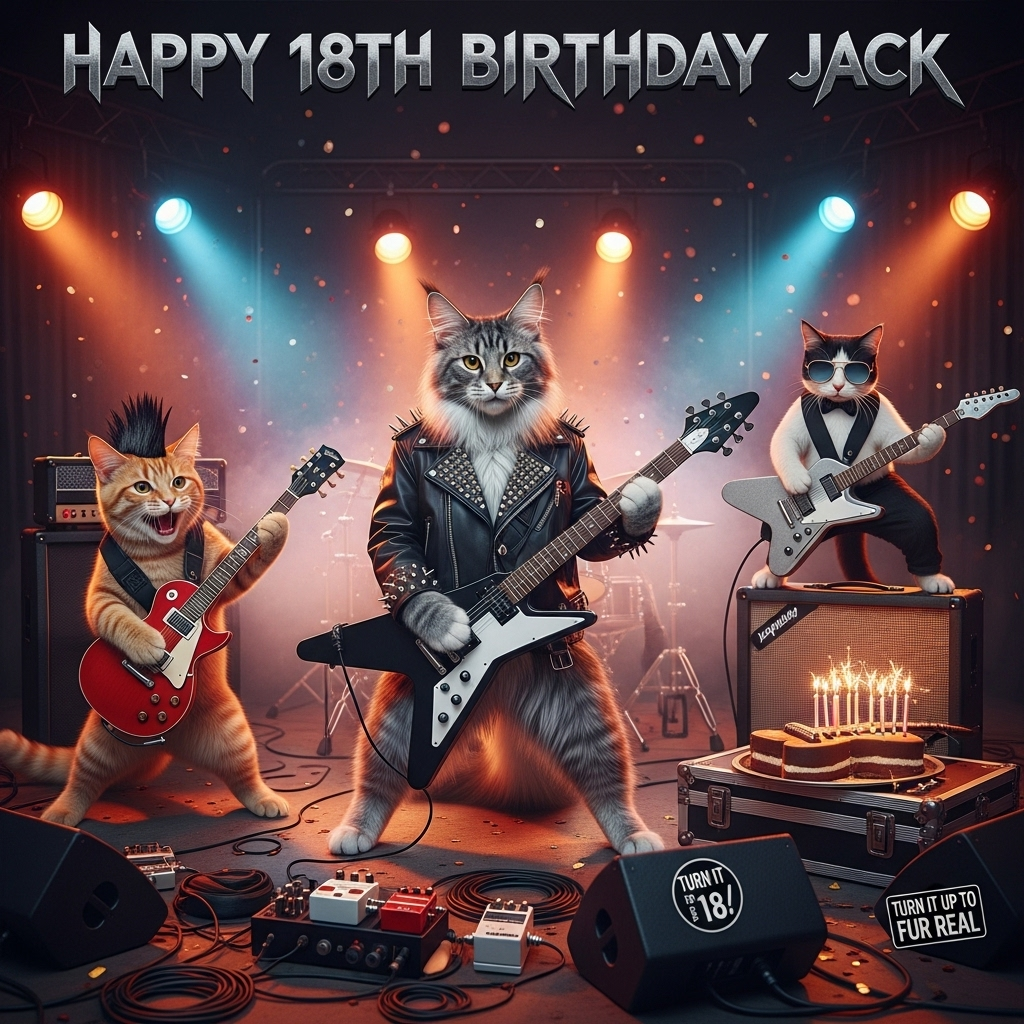 Heavy metal guitar cats, and Birthday Card