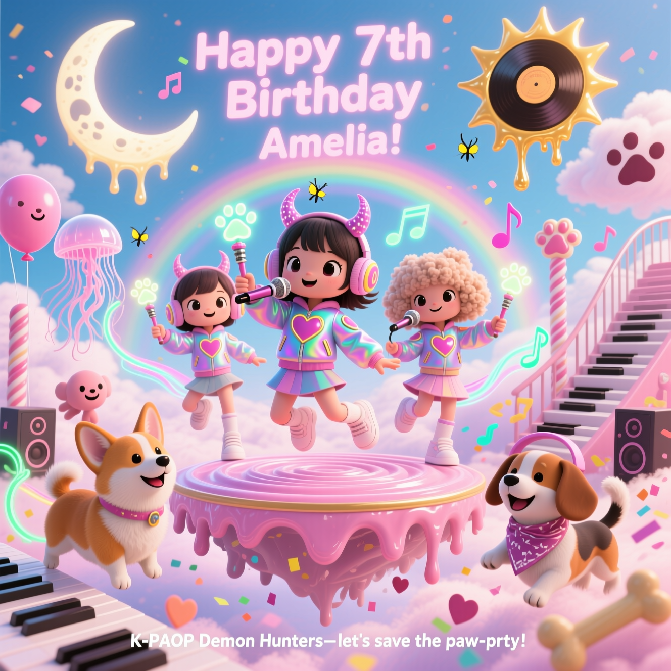 Kpop Demon Hunters, Dancing singing , Dogs, and Birthday Card