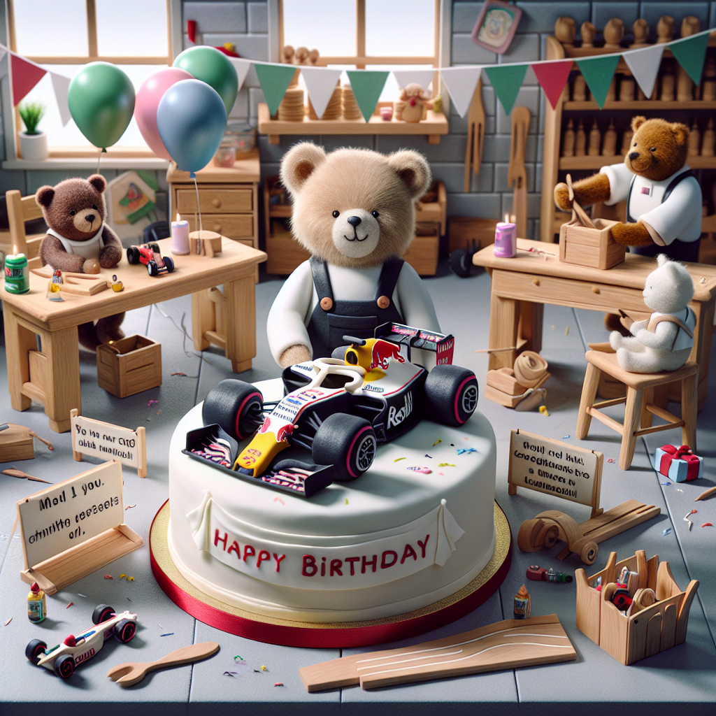 Imagine a heart-warming birthday celebration taking place in a friendly carpenter's workshop. The main attraction of the event is a delightful cake sculpted masterfully to mirror a Formula 1 car, using icing to meticulously recreate the sponsors' logos and the recognizable racing digits. Scattered around the space are balloons and banners bearing humorous dad jokes guaranteed to induce grins and laughter. Adding to the charming scenario, imagine a collection of cute animals, each acting as a carpenter, diligently crafting miniature wooden racing cars and tracks, imbuing the surrounding with an essence of festive merriment.
Generated with these themes: Dad jokes, F1, and Carpentry.
Made with ❤️ by AI.