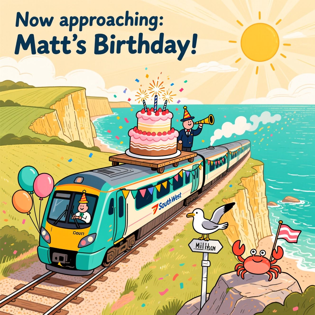 South west train advert, and Birthday Card