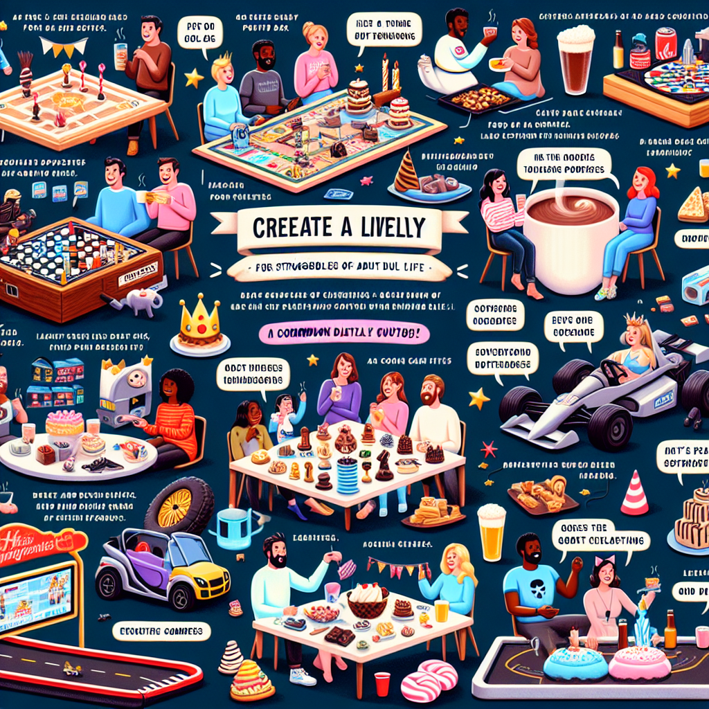 Create a lively image showing a joyous birthday celebration, interweaved with a theme of playful board games that humorously reflect on the struggles of adult life. Each game piece cleverly comments on common daily dilemmas. The party attendees, a diverse mix of men and women of different descents like Caucasian, Hispanic, Black, Middle-Eastern, and South Asian are engrossed in engaging video game contests, their laughs filling the air after each digital duel. A corner of this festivity hosts a delightful hot chocolate bar, laden with a plethora of tantalizing toppings. Balancing this sweet corner is an intense go-kart track, racing pulses with every rapid round. Elements from a popular science fiction space-themed franchise can be seen subtly embedded in the party decorations and some attendee's attire. Lastly, let's not forget the flowing craft beer, a treat for those enjoying good company and warm conversations.
Generated with these themes: Board games, Video games, Hot chocolate, Go karting, Star wars, and Beer.
Made with ❤️ by AI.