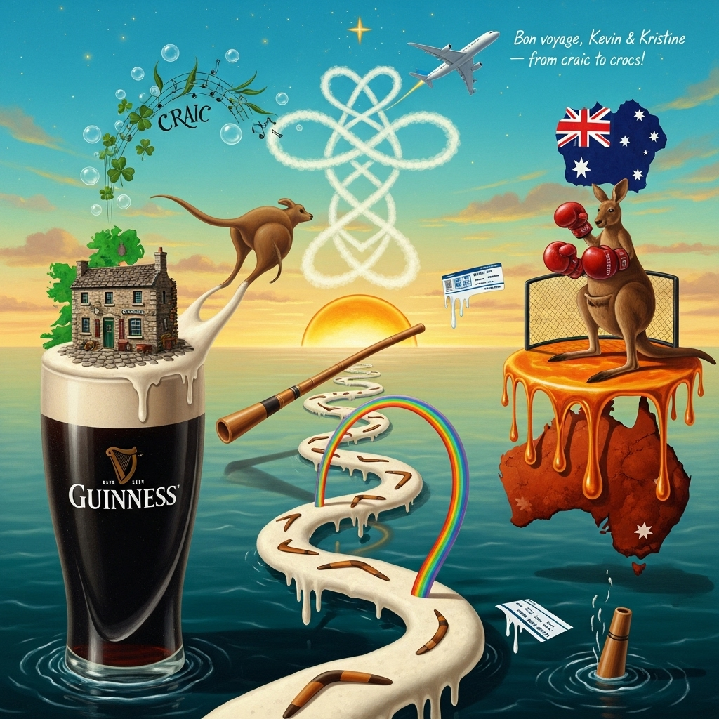 Bon voyage Kevin & kristine, Ireland to Australia, craic, Guinness, mma, and Farewell Card