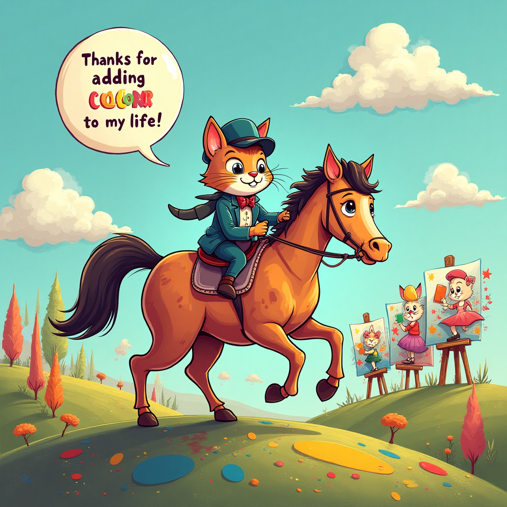 Writing, horse riding, cats, art, and Thank-you Card