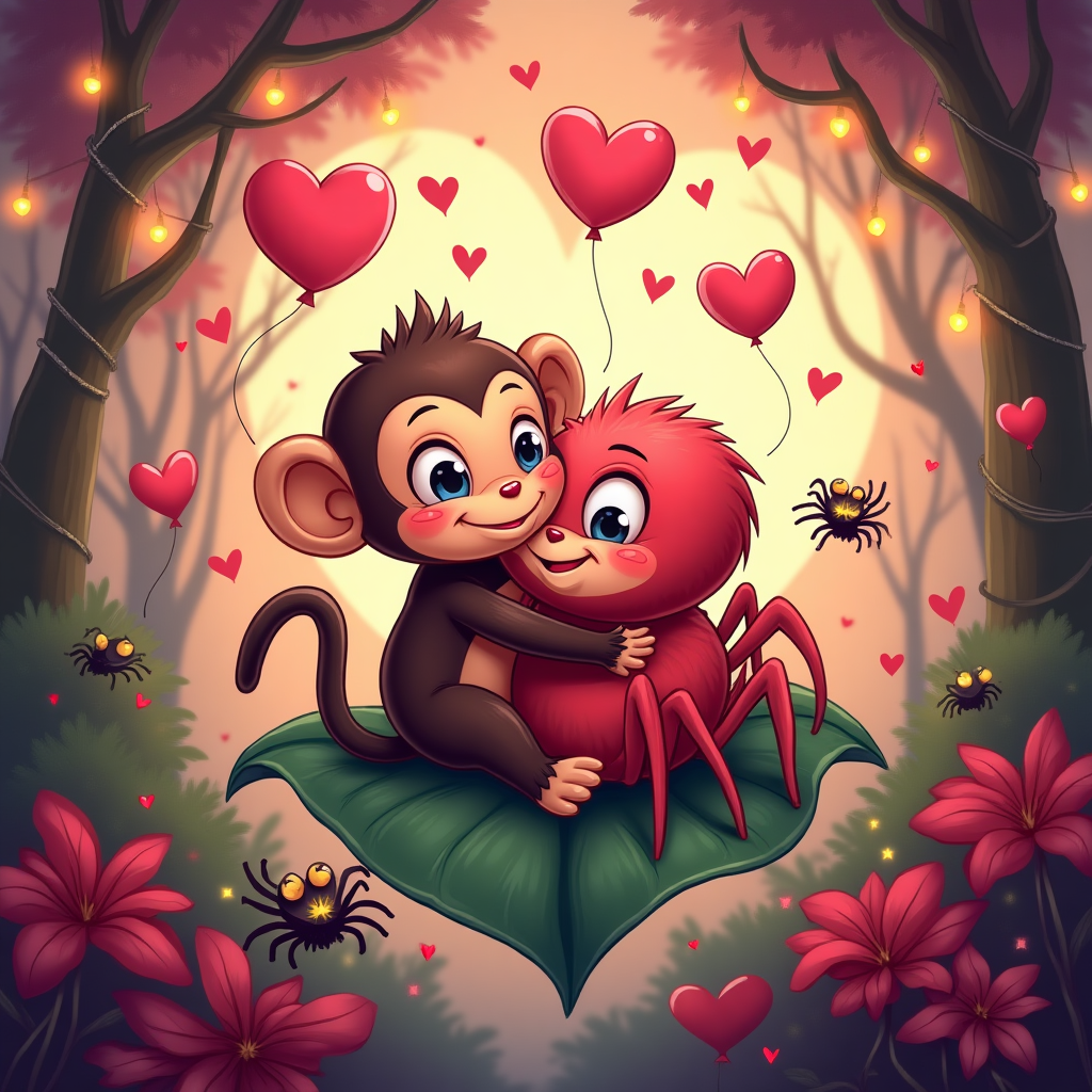 Romance, Love, Monkey, Spiders, Hugs, and Valentines-day Card