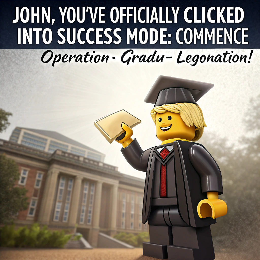 Lego Graduation Man with Blonde Hair and Certificate Congratulations Card