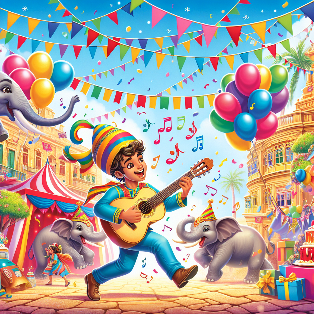 Create a lively and colorful birthday-themed illustration featuring an animated character joyfully running through a vibrant party landscape that blends iconic elements from Sri Lanka and Malta. The character, a male of South Asian descent, is playfully strumming a guitar, while musical notes float through the air in a festive display. Traditional birthday decorations such as balloons and bunting interact with architectural elements reminiscent of Maltese balconies, while gentle Sri Lankan elephants roam the background, creating a unique and diverse celebratory scene.
Generated with these themes: Running, Sri lanka, Malta, Guitar, and Music.
Made with ❤️ by AI.