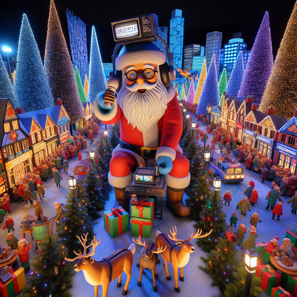 Picture a whimsical Christmas landscape where festive trees are abuzz with colorful, blinking lights and adorned with tiny replicas of Manchester's iconic buildings. Gifts wrapped in bold, Mancunian-themed paper form a path leading to the heart of Media City, where Santa, donning a news anchor's headset, is broadcasting live. Reindeer, with tiny TV cameras strapped to their antlers, mingle amongst the crowd, while oversized screens display heartwarming holiday scenes. Scents of Christmas food waft from stalls, completing the vibrant, joyous tableau.
Generated with these themes: Christmas trees, Gifts, Manchester, Media city, Santa, Reindeer, Tv cameras, Big screens, and Christmas food.
Made with ❤️ by AI.