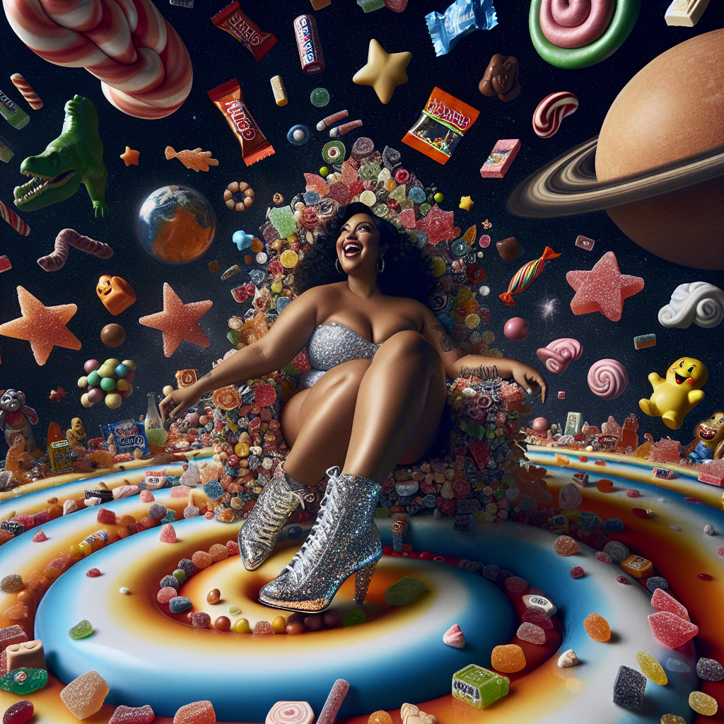 Buxom pinup girl, Haribo sweets, and Rex shoes Birthday Card