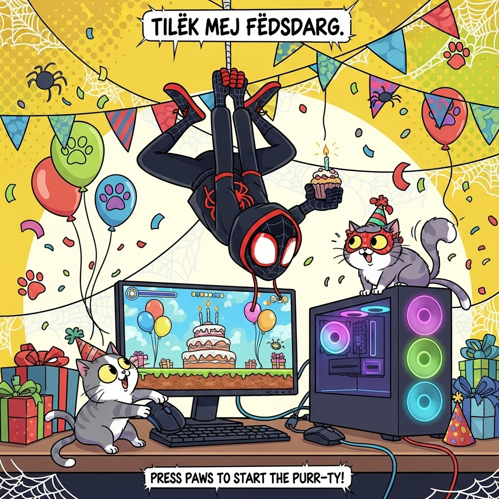 Spiderman milas moralse, Cats, Play on pc , and Birthday Card