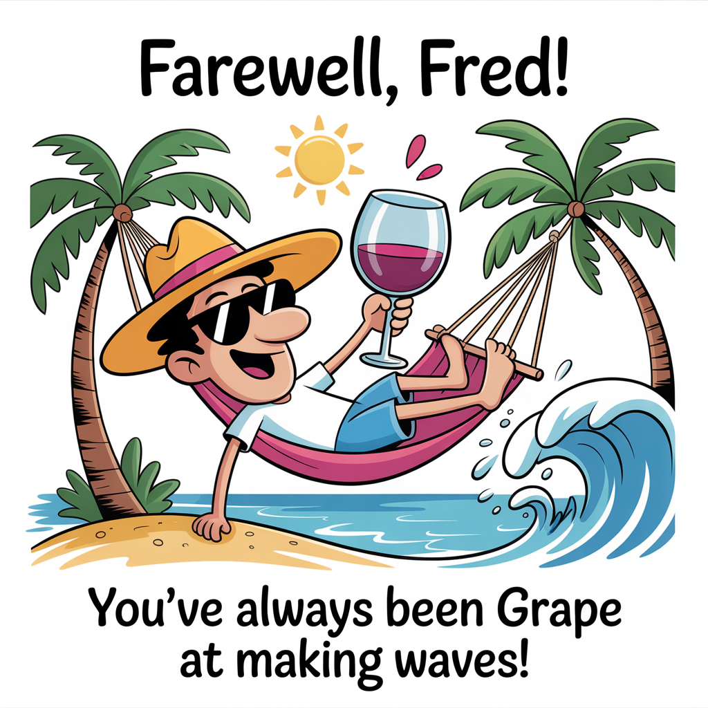 A man, Drinking wine, Chilling in a beach, and Farewell Card