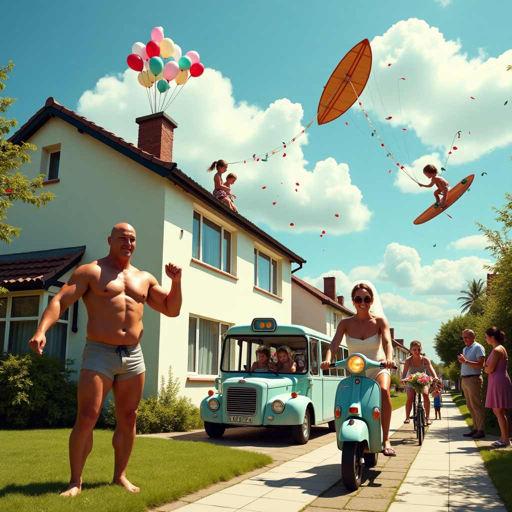 Kite surfing, Racing bike, Tadpoles, Skateboard, New house, Hot gardener, Minibus, Vespa, Twins, Little girl, Married couple, Wine, and Flowers Congratulations Card