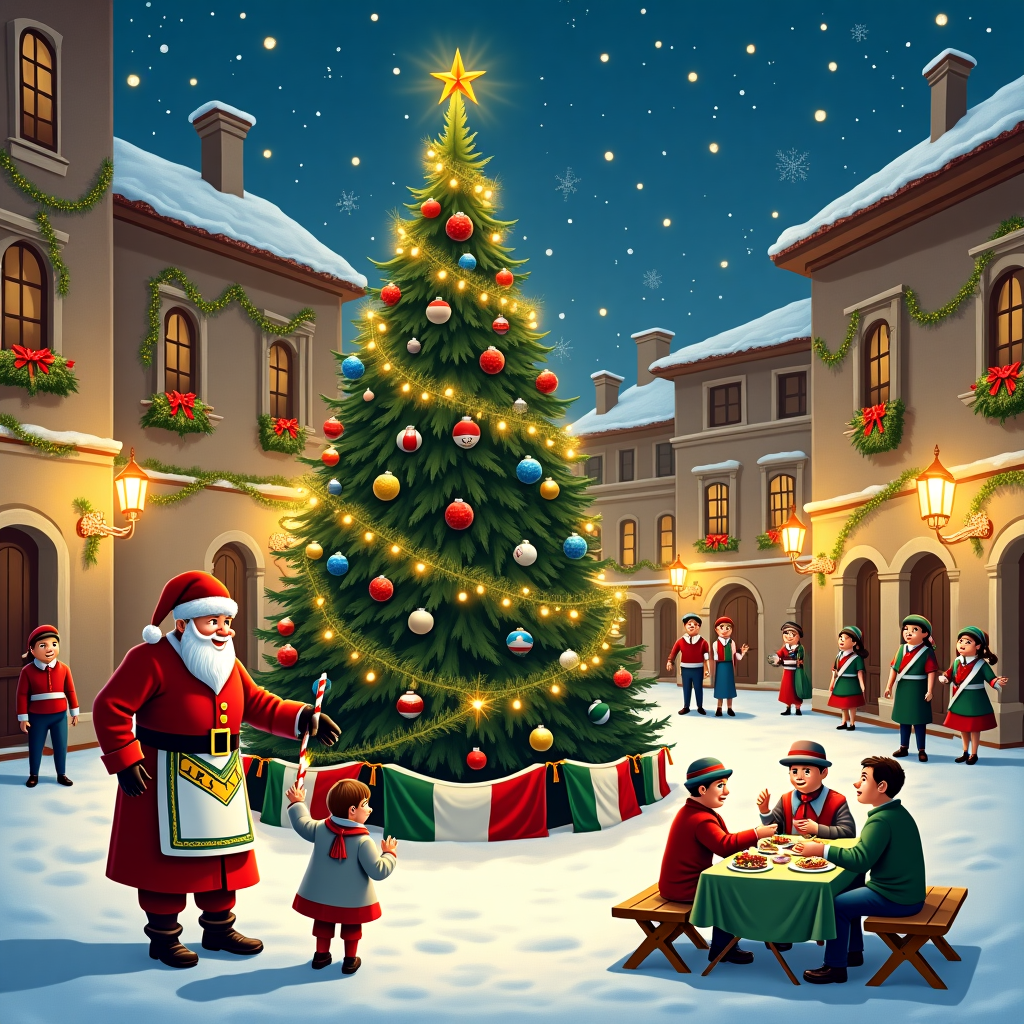 Make a Christmas wallpaper with freemasonry theme and an Italian flag Christmas Card