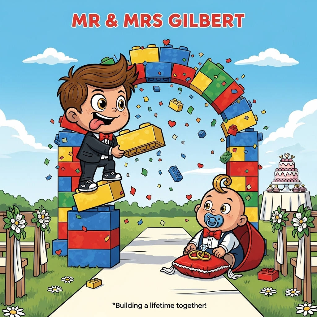 Boy child and baby boy, Lego, and Wedding Card