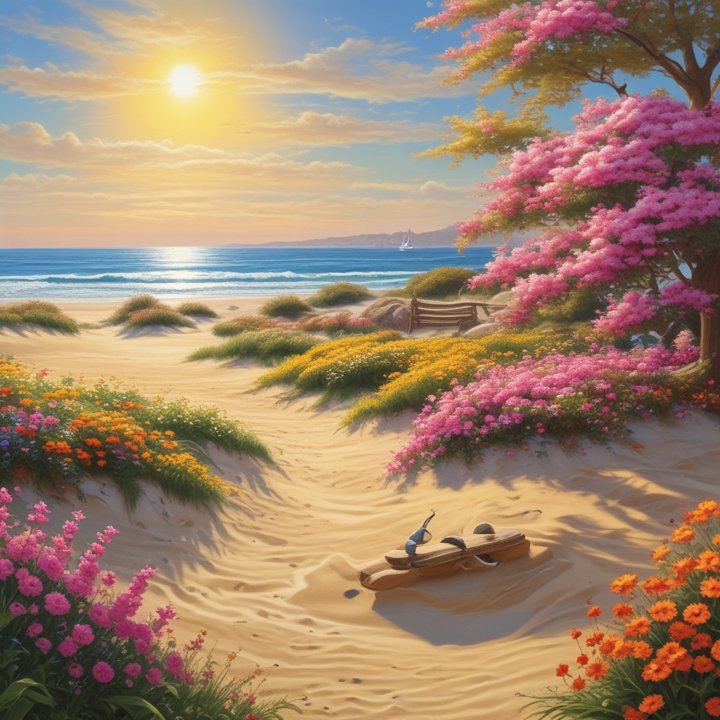 Realistic Funny, Envision a picture-perfect beach setting, the sandy shores gleaming gold under a brilliantly shining sun. An untouched football is resting on this stretch of sand, near the border where the beach meets a vibrant garden. The garden is sumptuously filled with an assortment of colorful blossoms, adding a soothing contrast to the sandy scenery. Placed strategically amidst the blossoms, a vintage grill is busy sizzling steaks, the aroma wafting through the air, seasoned to perfection, as though it were a nod to a father's staple cooking. A nostalgic 80s music is playing, the rhythm flowing with the soft beach breeze, completing an emotive illustration of Father's Day without any physical presence of a father.
Generated with these themes: Beach, Sun, 80s music, Garden, Steak, and Football.
Made with ❤️ by AI.