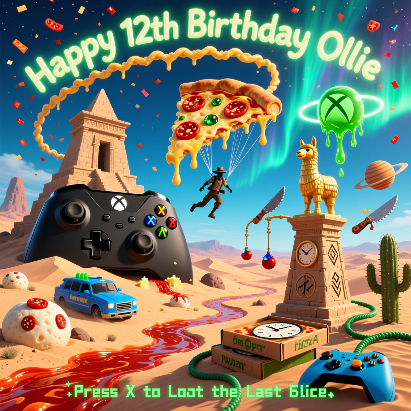 Indiana jones, Fortnite, Xbox, Pizza, and Birthday Card