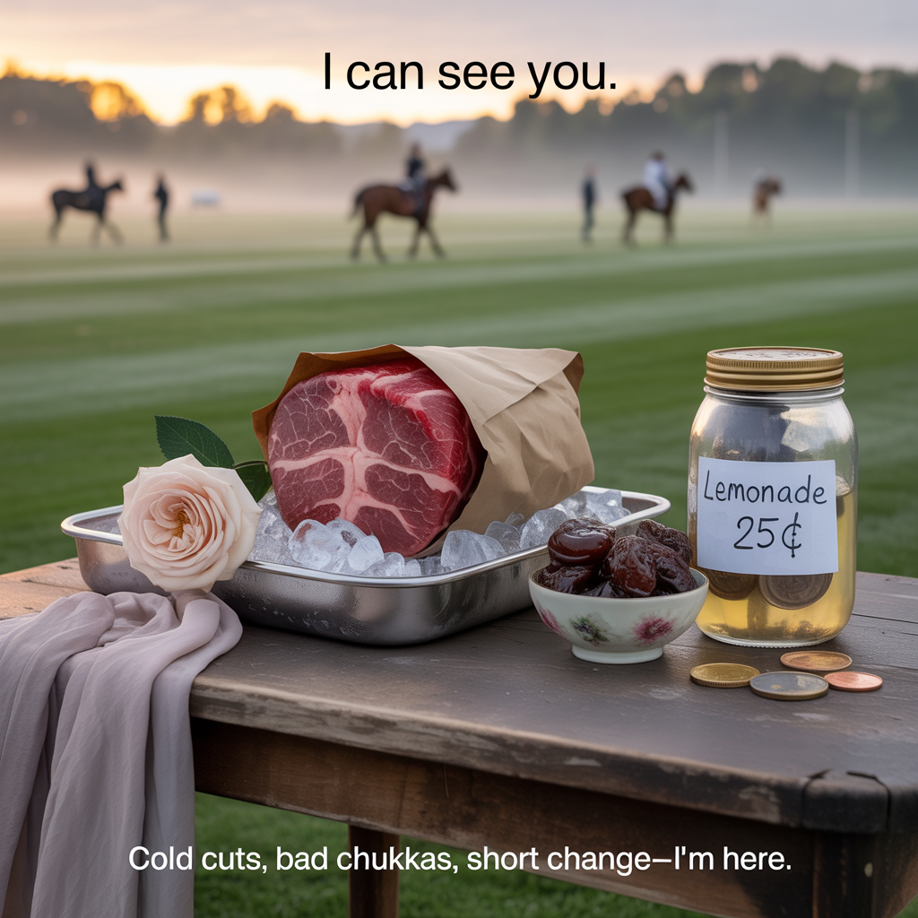 Cold raw meet and moldy prunes , Playing polo , Stealing money from kids , and Sympathy Card