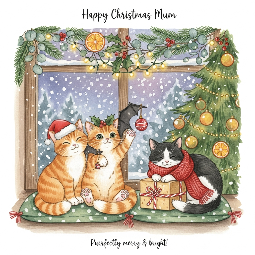 2 ginger 1 black and white cat xmas, and Birthday Card