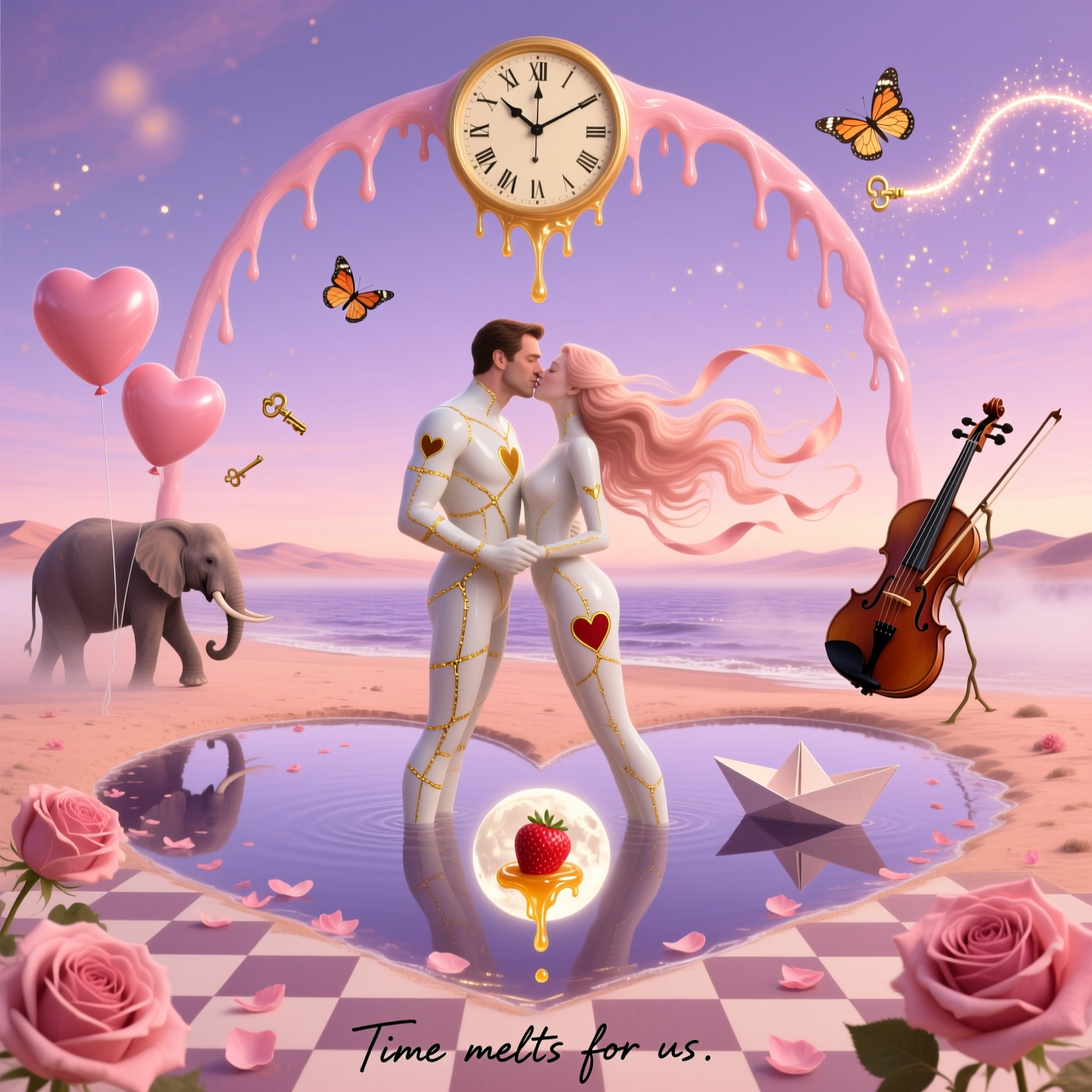 Kids kissing, and Valentines-day Card