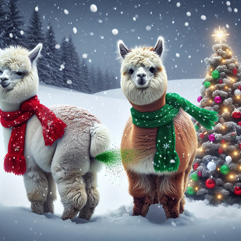 Farting/alpacas/christmas tree/snow Christmas Card