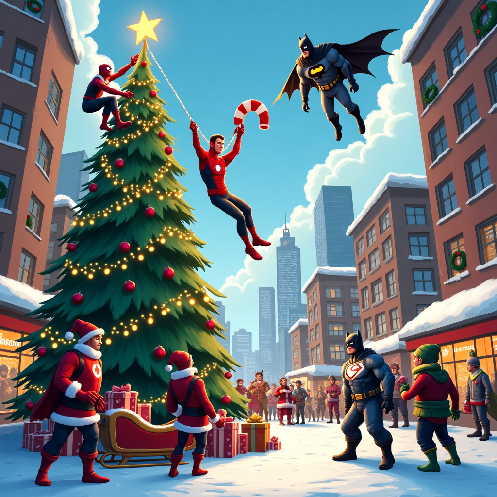 Spiderman, Batman, Superman, Ironman, Fortnite Christmas Card