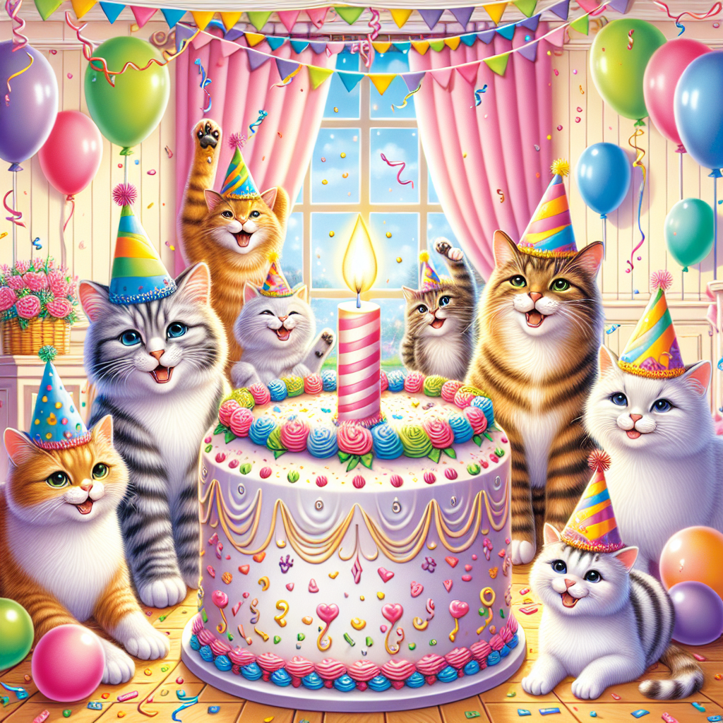 Cats, Birthday Hats, Birthday Cake, and Party Birthday Card