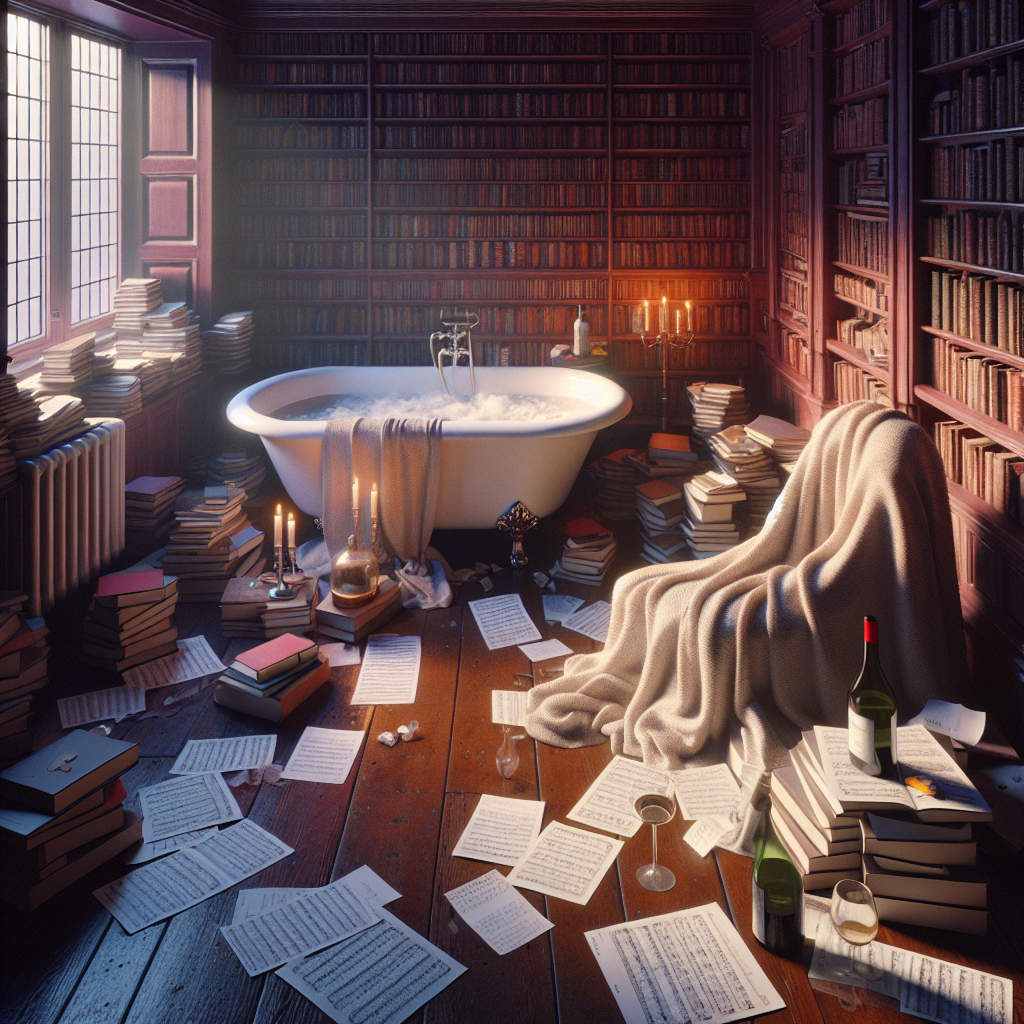 Render an image of an inviting room, cocooned in an aura of timelessness. Foreground a plush, unmade bed that exudes a sense of familial warmth. Paint this scene against a vast collection of books, their presence hinting at distant worlds and profound emotions. In this room, also place a bathtub filled with steamy water, a symbolic representation of serenity. Let a half-empty bottle of white wine sit close to the tub, evoking tales of stolen moments and cherished solace. Lay a Tesco receipt conspicuously on top of a soft blanket, uniquely serving as a bookmark in a riveting drama novel. Lastly, distribute sheets of musical scores around the room in a haphazard yet affectionate tribute to a shared passion for theatre. Curiously, no maternal figure is visible in the room, but everything in it pays a silent homage to the spirit of a Mother's Day celebration.
Generated with these themes: Baths, Books, Bed, Tesco, Wine, Musicals, and Family.
Made with ❤️ by AI.