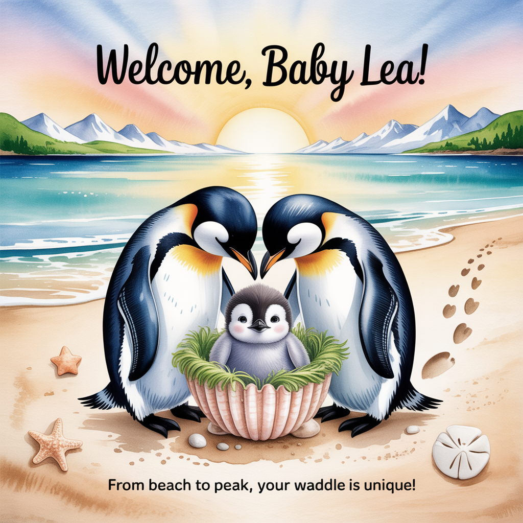 Beach, Mountain, Penguins, and New-baby Card