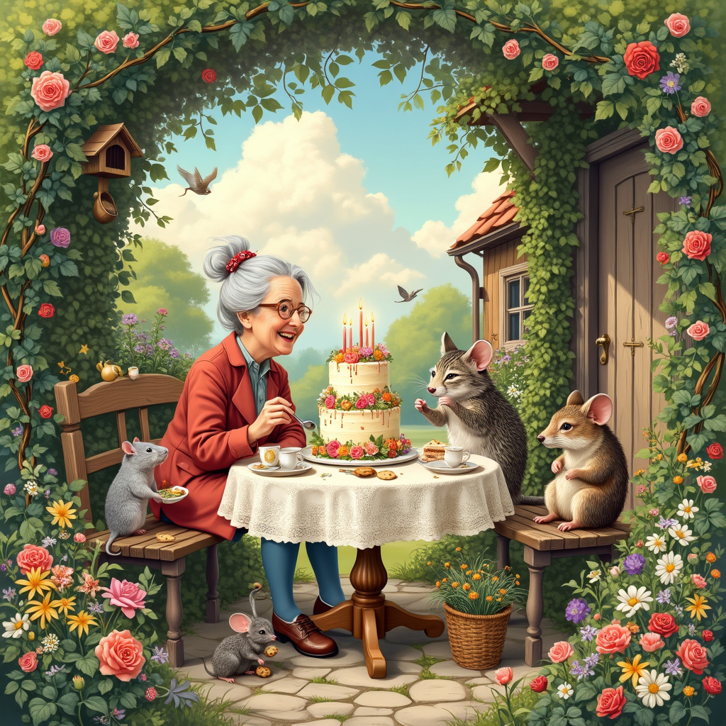 Garden, and Old lady Birthday Card