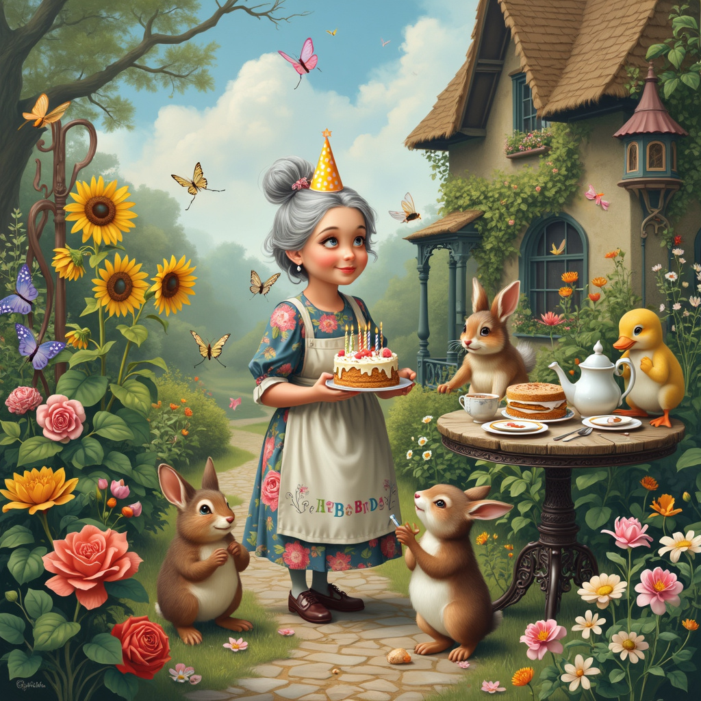 Garden, and Old lady Birthday Card