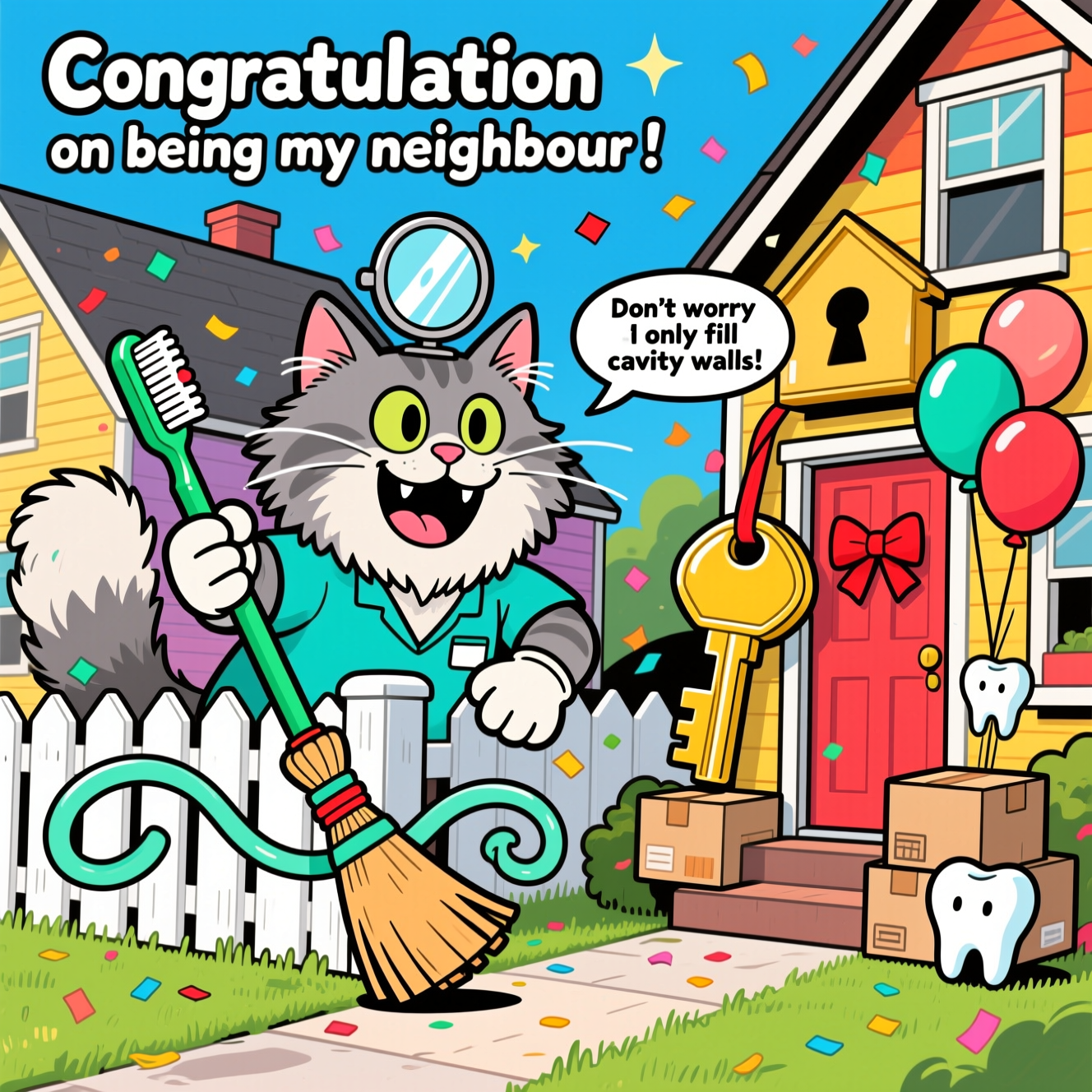 Maine coon grey cat, Dentistry, NEW HOUSE, and Congratulations Card