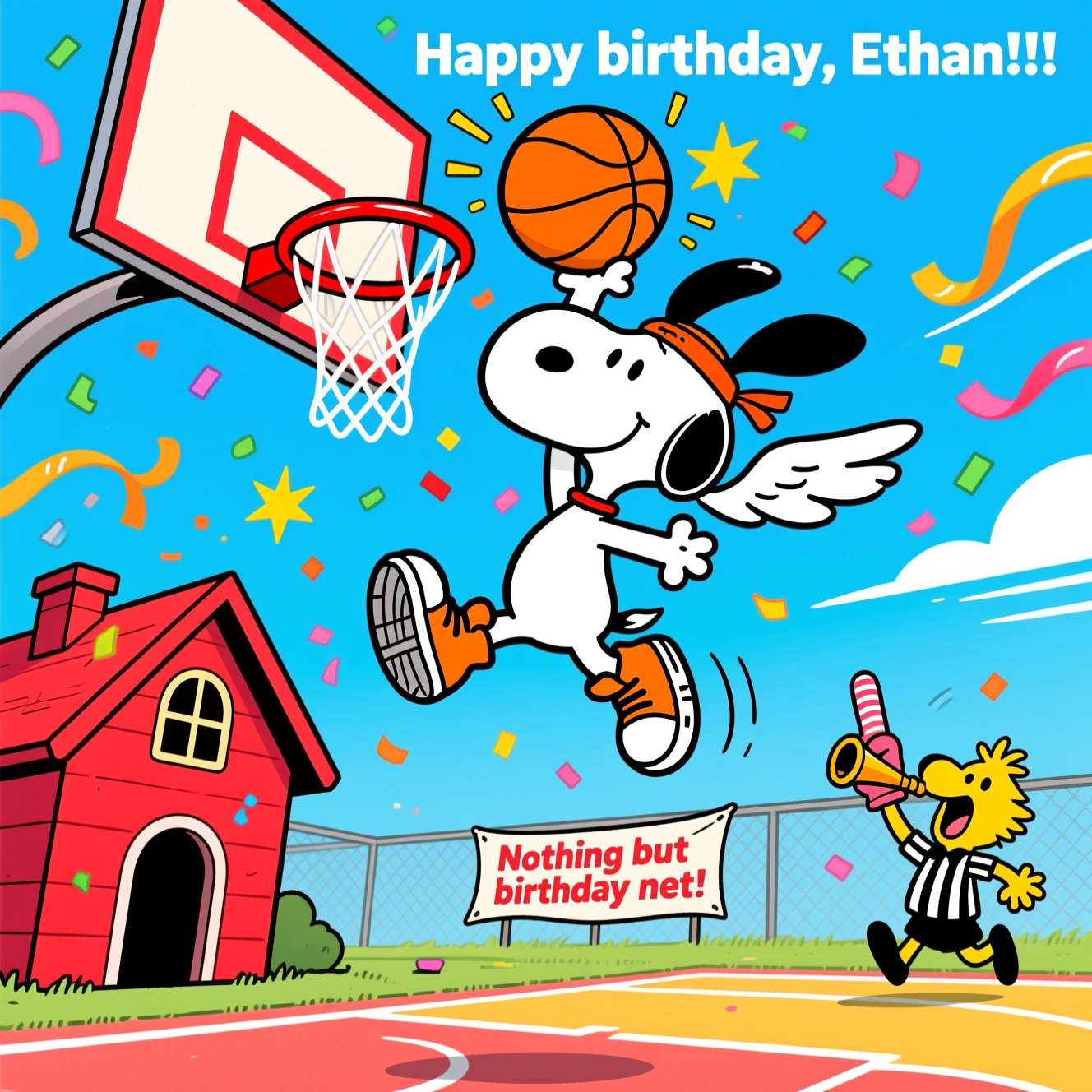 Snoopy, basketball , and Birthday Card