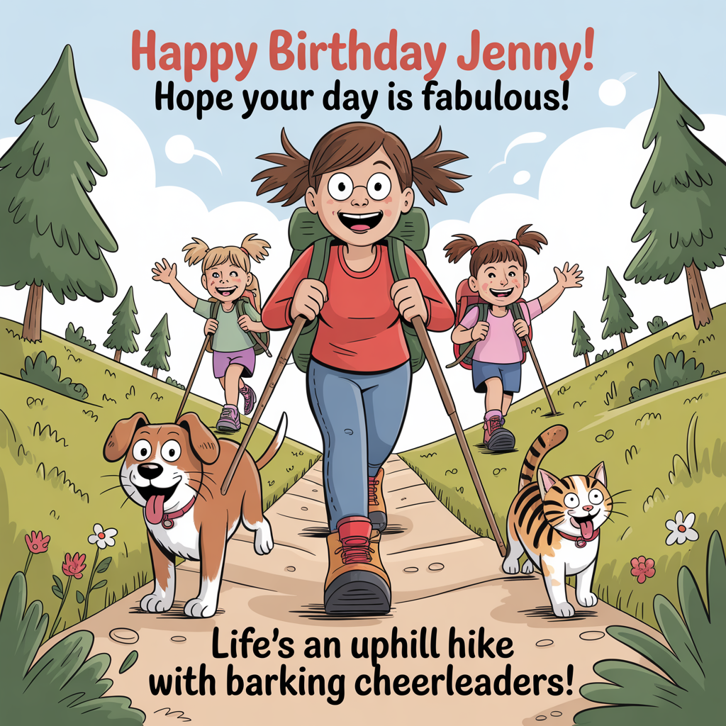 Hiking, daughters, pets, and Birthday Card
