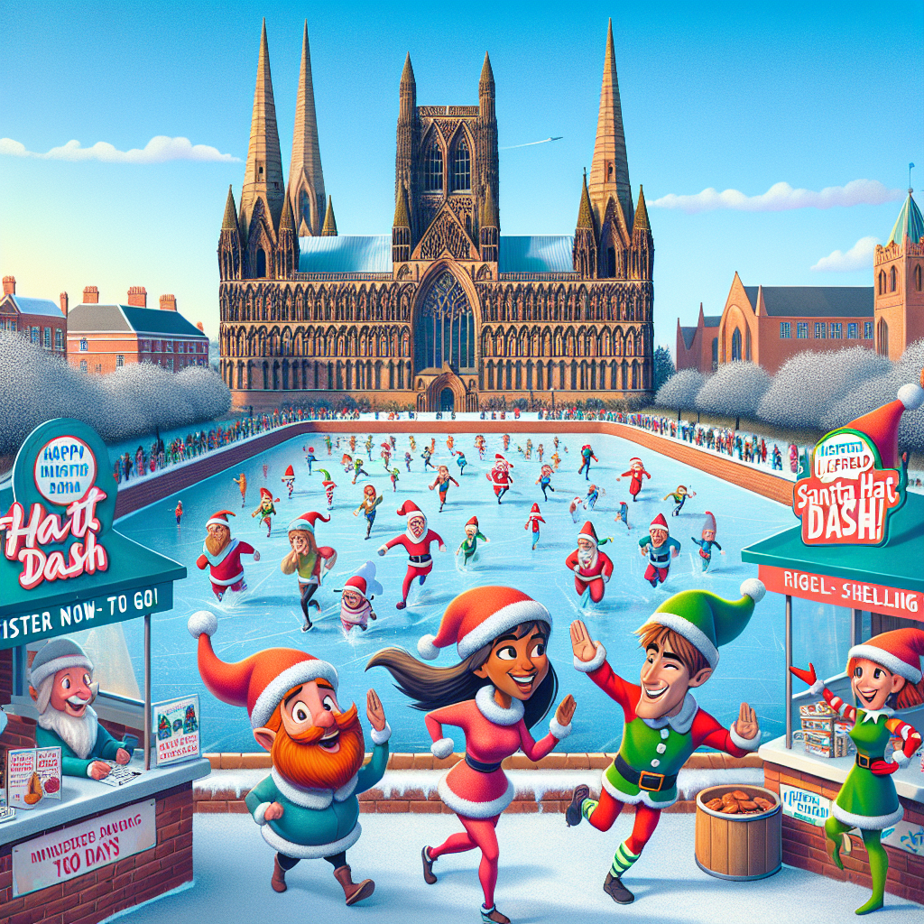 Lichfield Santa Hat Dash , 7 days to go, Register NOW SELLING FAST, Lichfield minster pool and cathedral, Kindness, Disbilty, and FoodBank Christmas Card