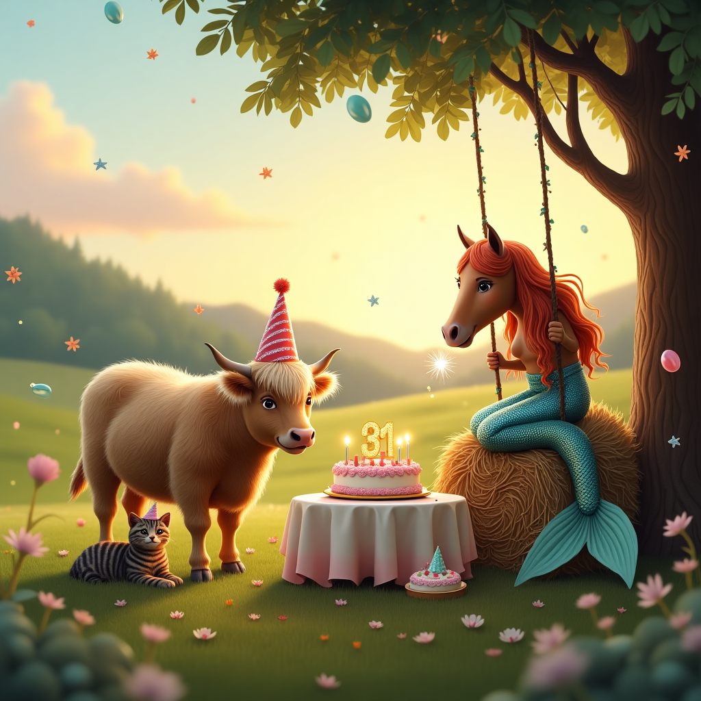 Little mermaid, Horses, Highland cow, Countryside, Cats, and 31 Birthday Card