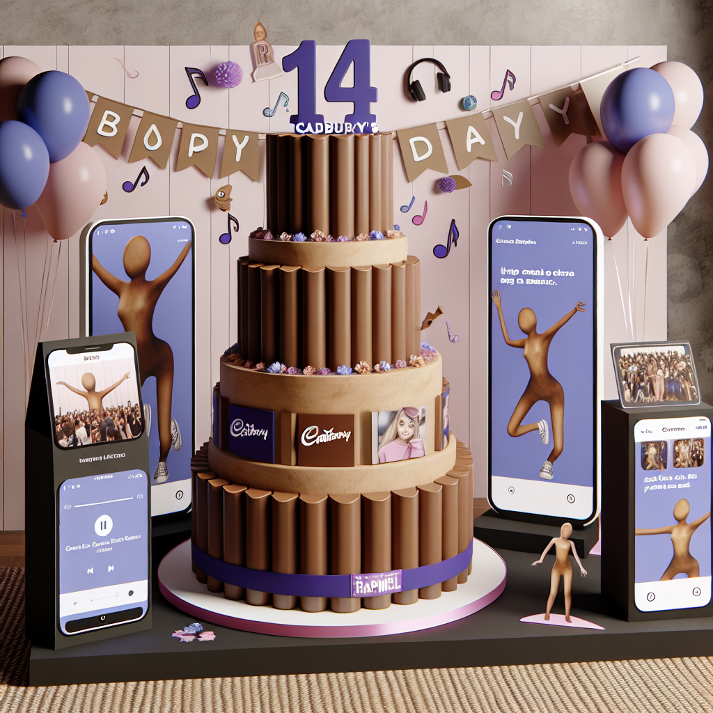 Design for a 14-year-old girl's birthday party featuring realistic aesthetic and unique accents. It includes a multi-tiered cake resembling Cadbury's Caramel chocolate layers, garnished with a topper that aligns with her interest in rap music, depicted as abstract humanoid figures enjoying music. The party space is adorned with interactive stations influenced by popular short video trends, allowing guests to capture the moment with themed backdrops and audio fragments. Balloons and banners marking her age and personal interests, establishing a birthday scene that's cute, age-appropriate, and personalized.
Generated with these themes: daughter's 14th birthday. she likes rap music, cadbury's caramel chocolate, tik tok.
Made with ❤️ by AI.