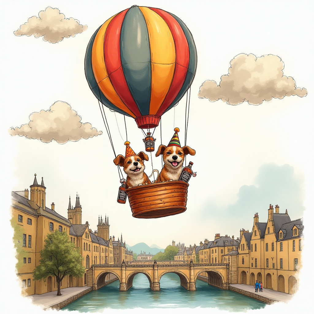 Hot air balloon , 2 cute funny dogs, City of bath , Birthday hats, Jack Daniels , and Birthday Card
