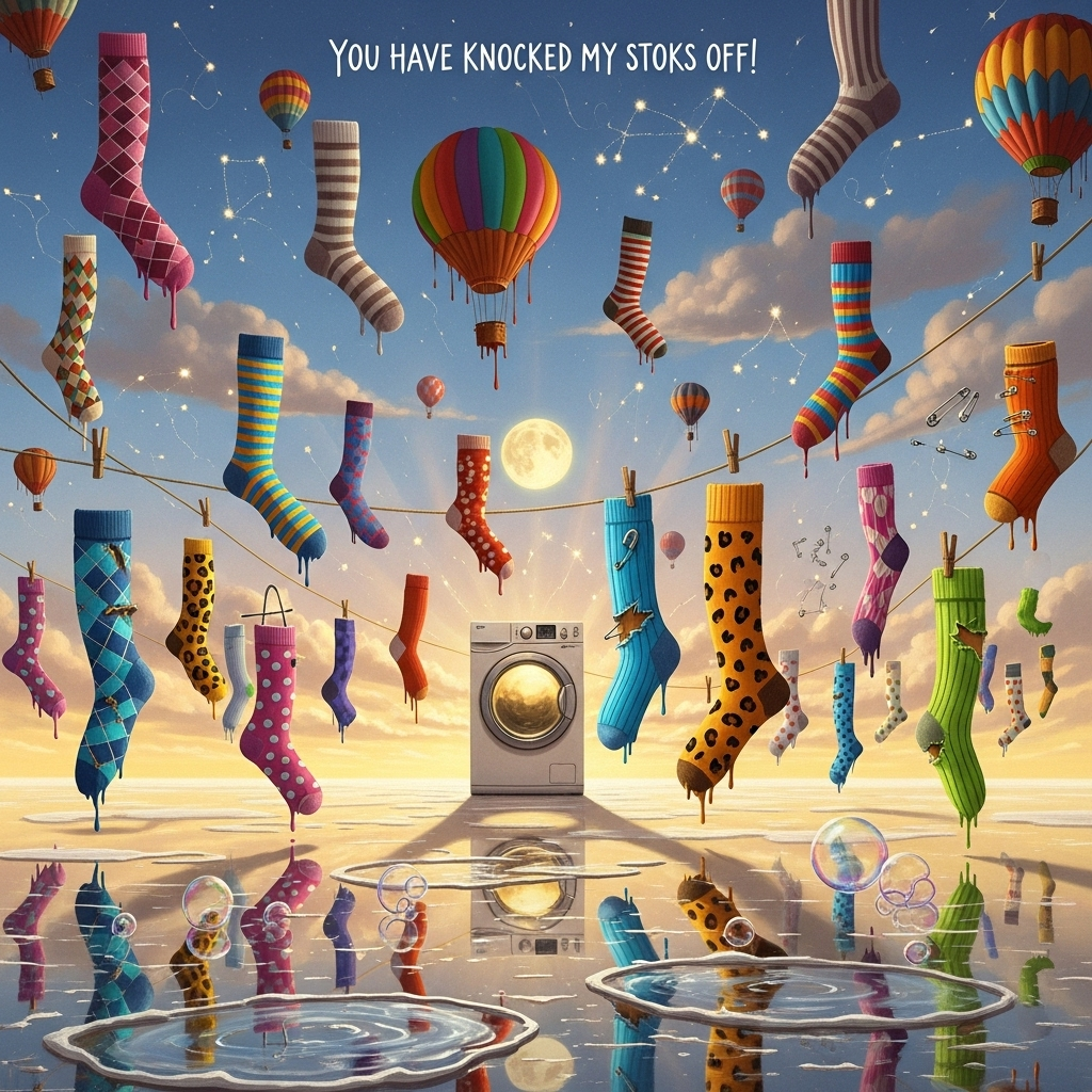 Dozens of colorful socks in the sky, and Thank-you Card