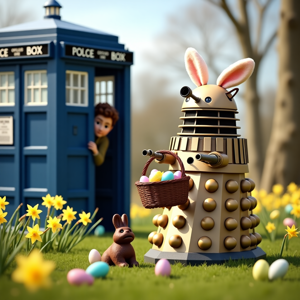 Tardis with Dalek at Easter time Easter Card