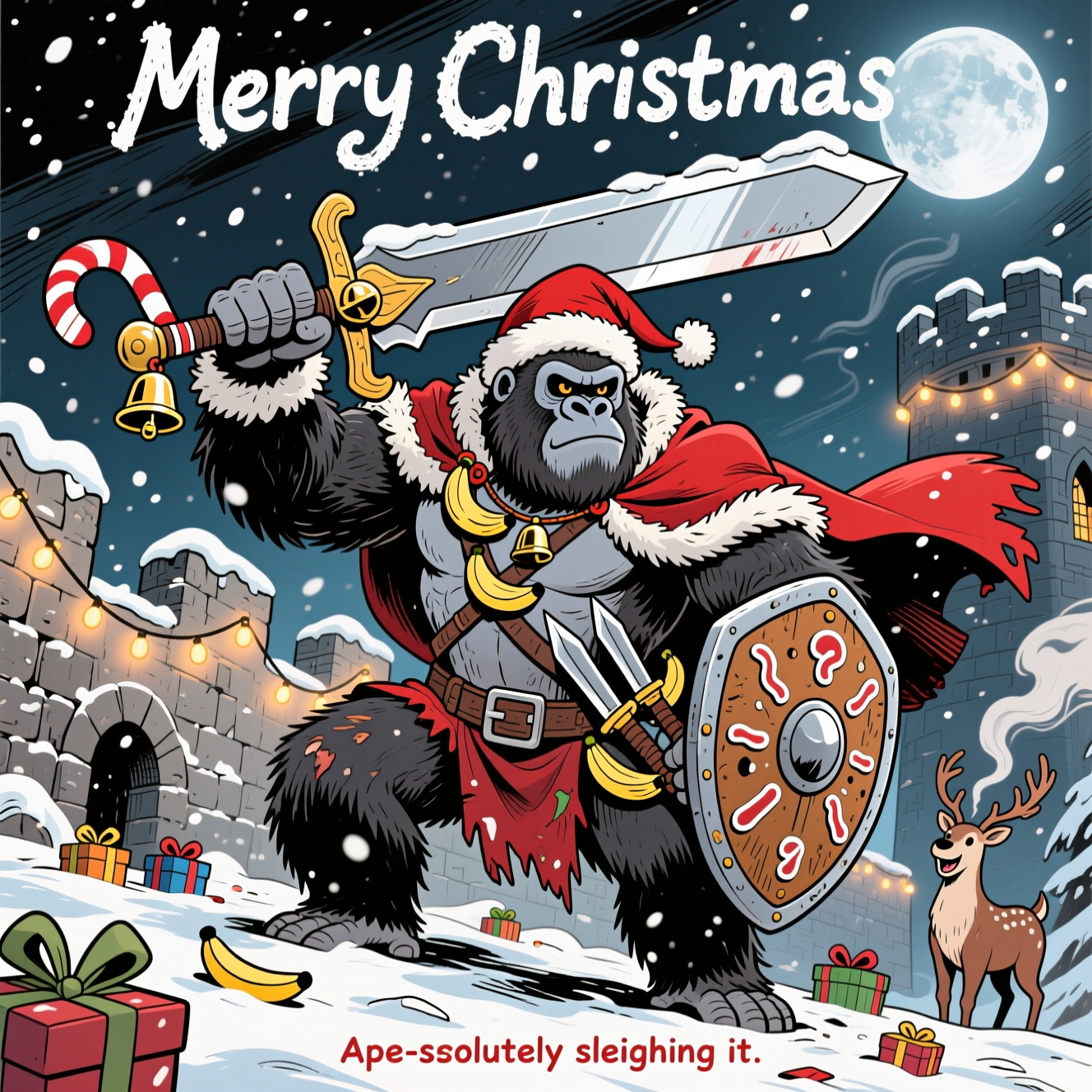 Berserk Manga, Gorilla, Sword, Cape, and Christmas Card