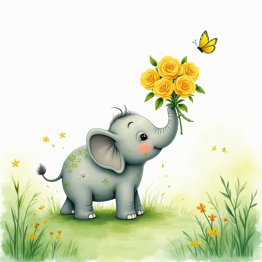 The colour green, yellow roses, elephants, The colour green, yellow roses, elephants, and Thank-you Card