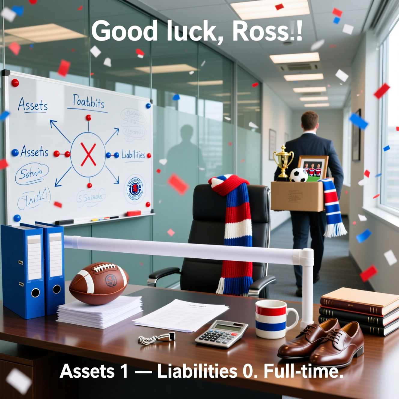 Rangers FC, Football, Red, White, Blue, Finance, Boss, Balance sheets, and Farewell Card