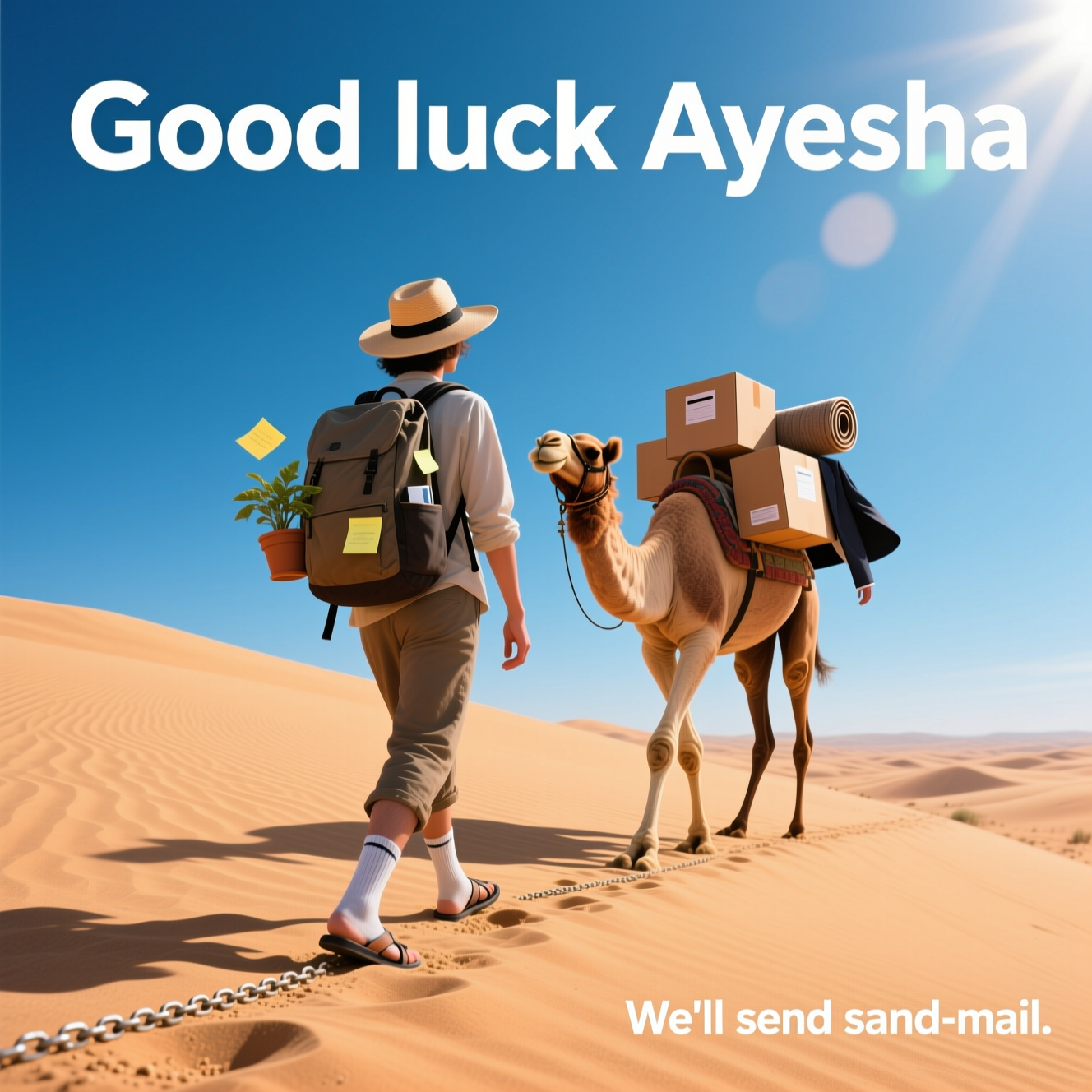 Desert walking sun sand, and Farewell Card