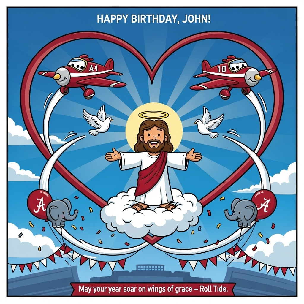 Planes, Jesus, Alabama Roll Tide, and Birthday Card