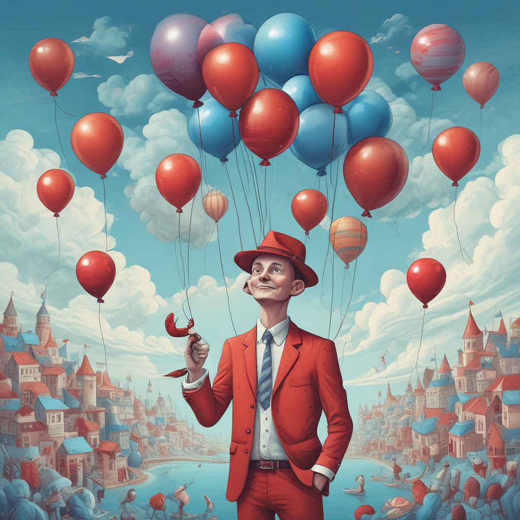 Illustration Surreal, A whimsical birthday illustration is depicted with surreal elements. A quirky figure possesses a likable aura, holding balloons tied around his wrist, floating amidst a dreamy sky painted in deep red and blue hues reminiscent of a well-known football team. Around his head are a collection of humorous figures like a popular online video platform symbol wearing a party hat. Each figure, from the main character to the latter, is adorned with a touch of the red and blue colors, uniting the mystical celebration with the theme of the football club.
Generated with these themes: Sideman , West Ham, and KSI.
Made with ❤️ by AI.