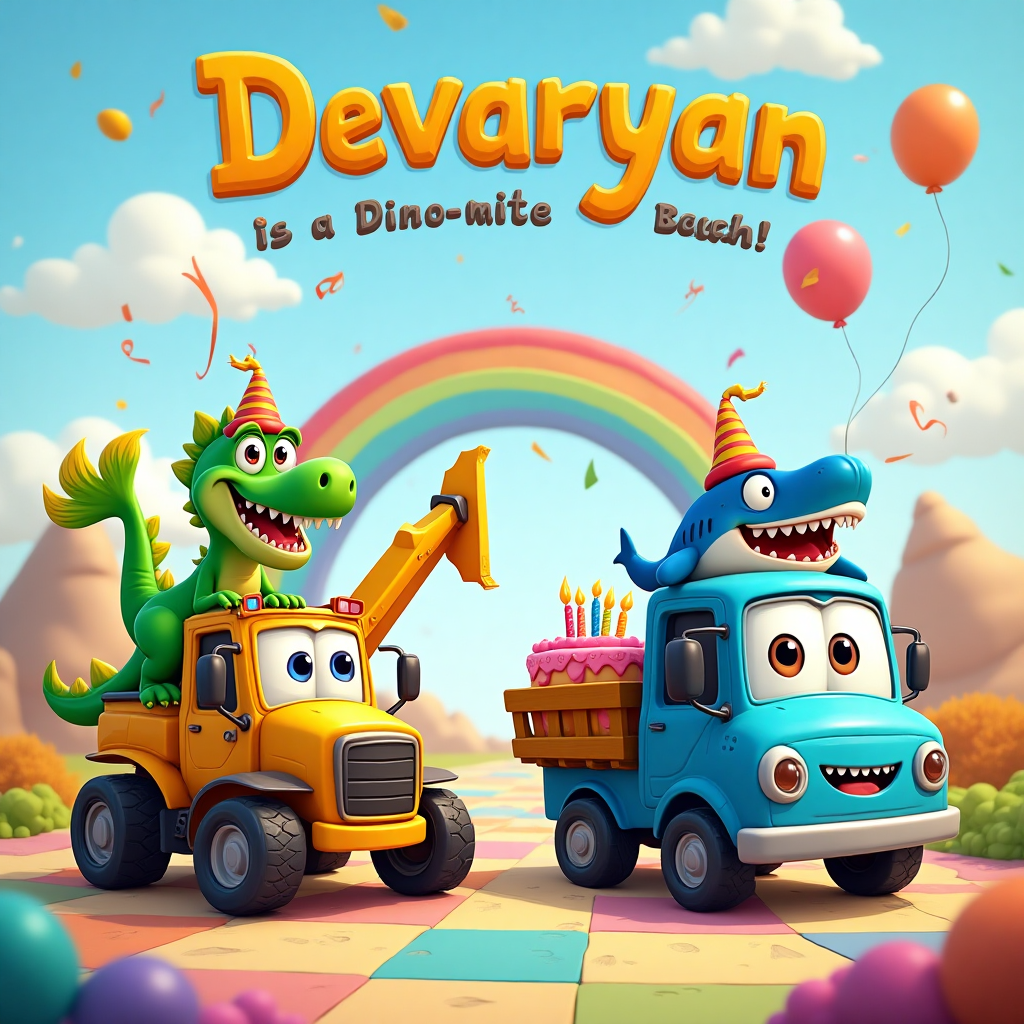 Trucks, JCB, shark, Dinosaur , and Birthday Card