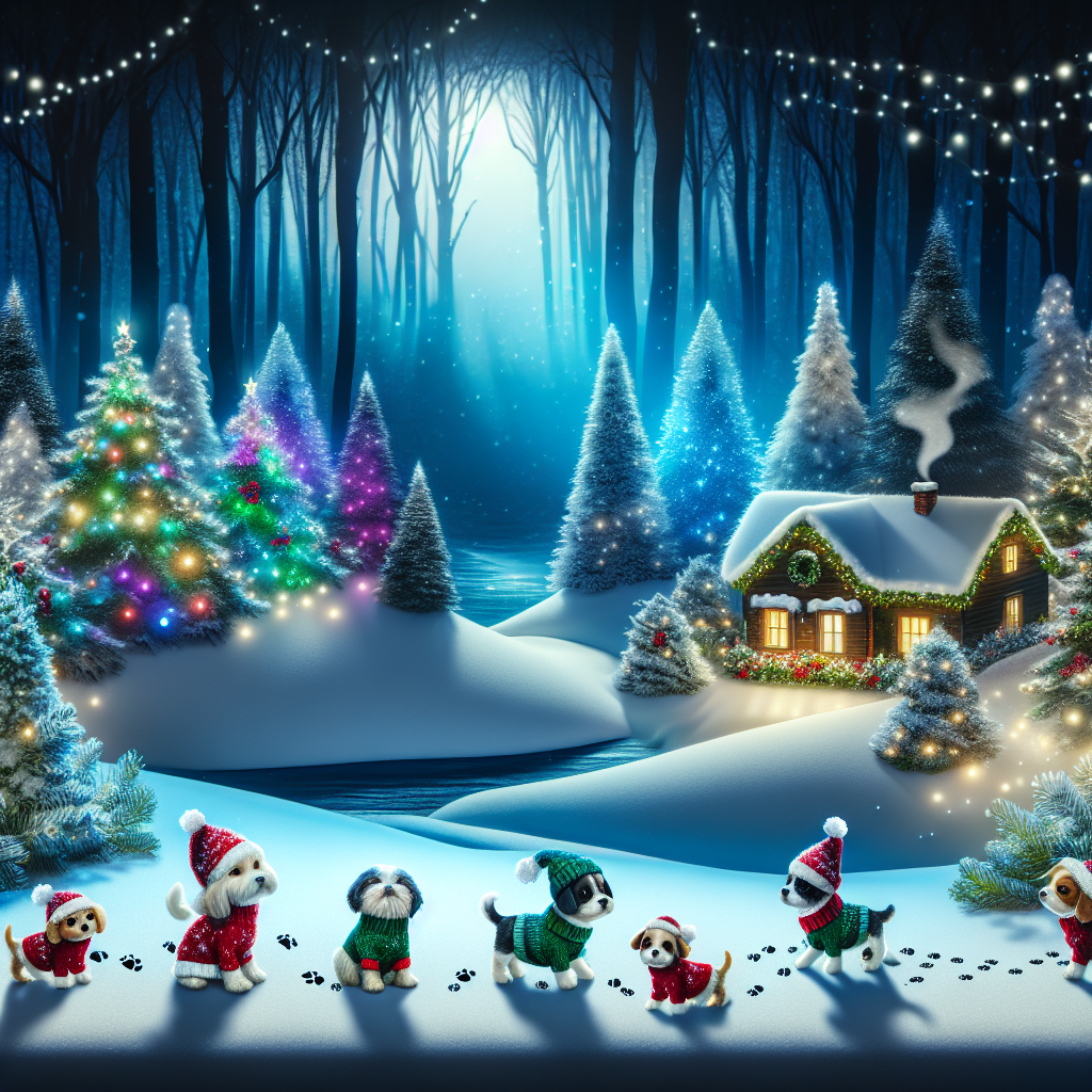 Mystery glow Snow Forest House pets Christmas Card